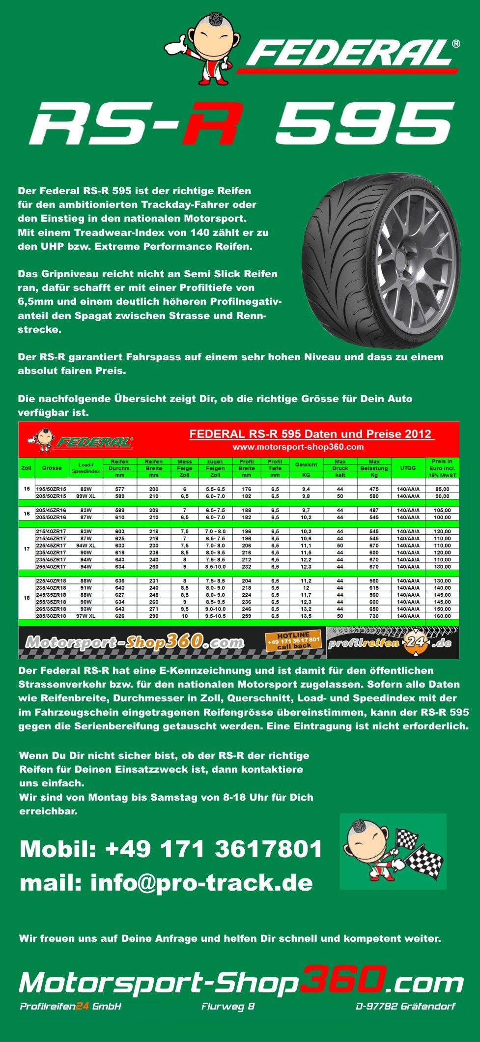 Federal RS R RSR 595 + 285/30 18 + alle Grössen sofort