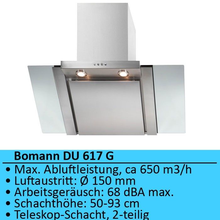 DUNSTABZUGSHAUBE Abluft KOPFFREI 90cm Bomann DU 617 G