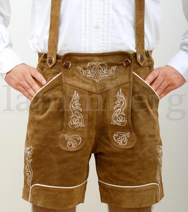 Trachten LEDER SHORTS kurze Bayern Lederhose Wildleder HASELNUSS NEU