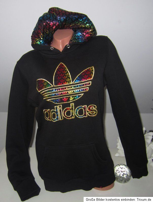 adidas_Hoodie_Kapuzenpullover_38 40_schwarz+coolem Print_Sport_innen