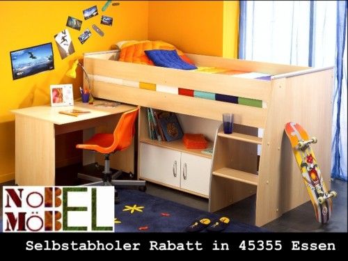 Hochbett Kinderbett 2269 Nobel mit Schreibtisch Neu %