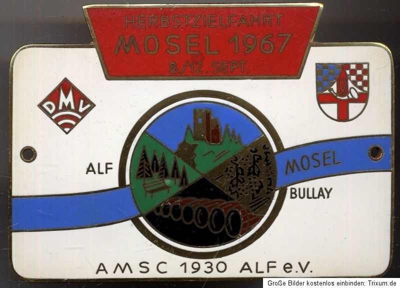 Plakette AUTOMOBILCLUB ALF Zielfahrt Mosel Bullay ADAC Badge Car Auto