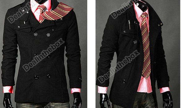 Mens Slim Casual Double Breasted PEA Trench Hot Stylish Woolen Coat