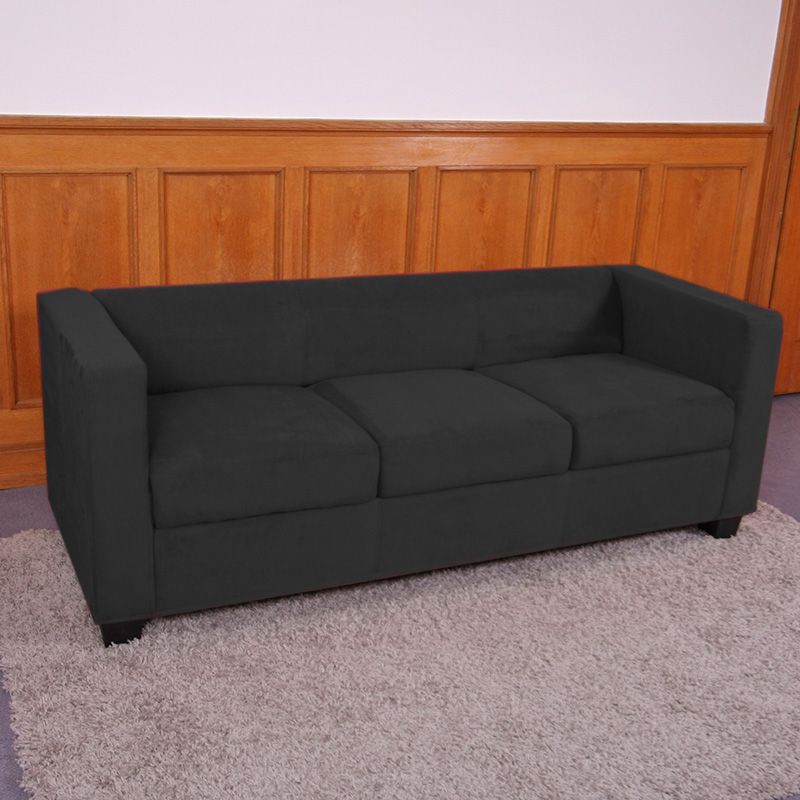 3er Sofa Couch Loungesofa M65, Leder, Kunstleder, Mikrofaser, schwarz