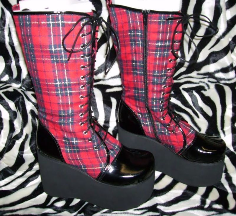 TARTAN PLATEAU STIEFEL LACK Gothic 38 Domina Cyber Schulmädchen