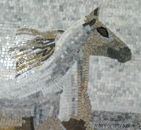 Wildes Pferd Mosaik Fliesen Mosaico Naturstein Rosone