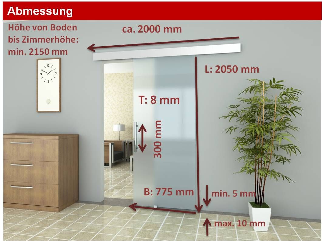 Glasschiebetür Glastür Schiebetür satinert Griffstange Aluminium