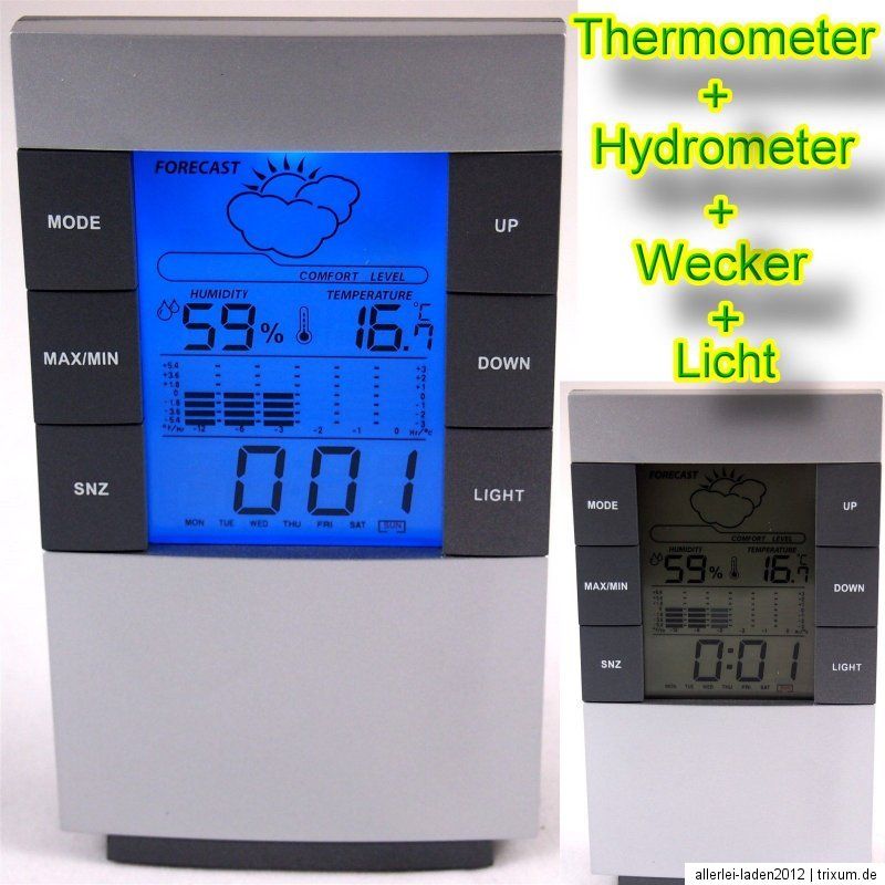 digitale Wetterstation Hydrometer Thermometer Uhr Wecker Kalender