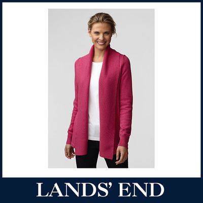 LANDS END Damen Feinstrick Cardigan Strickjacke Schalkragen