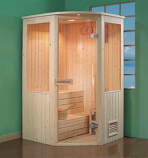 SAUNA MASSIVHOLZ KIEFER KOMPLETT 120x120 cm MIT 4,5KW OFEN, STEINEN