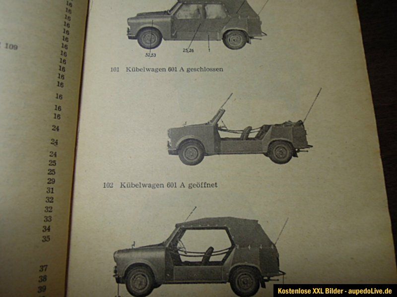 Trabant 601 A KÜBELWAGEN, KÜBEL, Betriebsanleitung 1966 