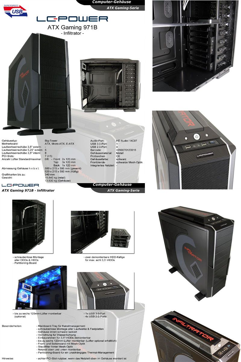 COMPUTER PC GAMING GEHÄUSE BIG TOWER ATX 971B INFILTRATOR /1xUSB3.0