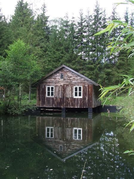 umgeben, mit 734 m² großer Teichanlage und Holzhaus mittendrin