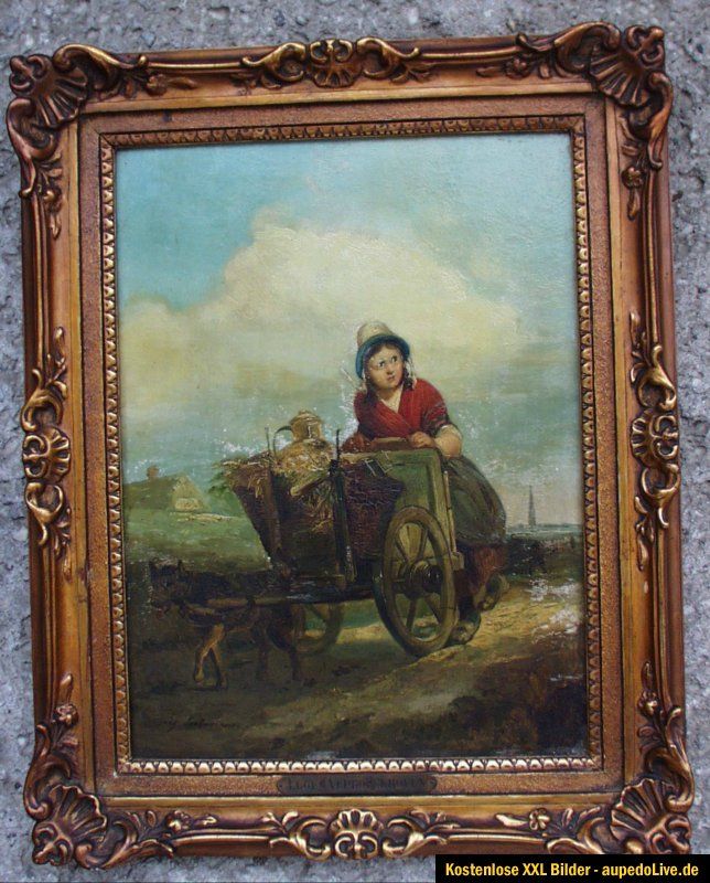 Verboeckhoven,Eugène (1799 1881) •Hundewagen mit Bauernmädchen