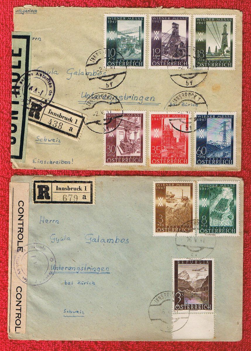 ZENSURPOST 1947,2Briefe Mi. 803  810, 825 Innsbruck,Unterengstringen