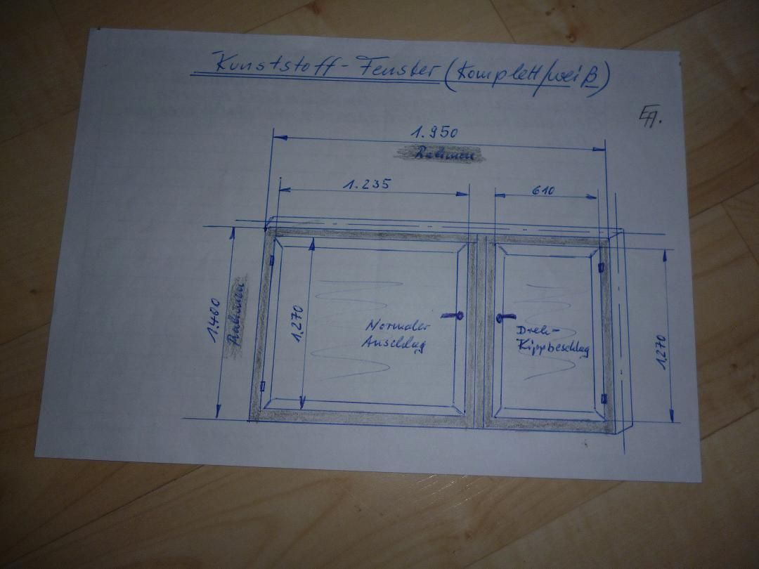 Kunststoff   Fenter weiß, 1.950 x 1.400 mm