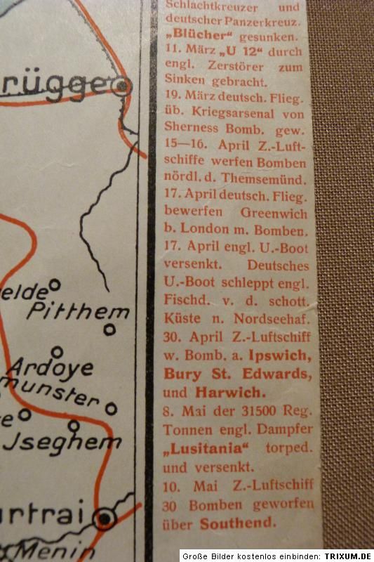 Karte der deutschen Invasion in England, Aug. Tietgen, Hamburg um 1915