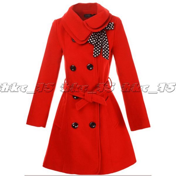 XL XXL Sz Womens Bowknot Wool Warm Winter Long Coat Jacket Trench