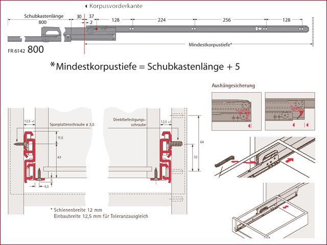 Hettich Vollauszug 800 mm FR 6142 Auszüge Schubladen Rollen