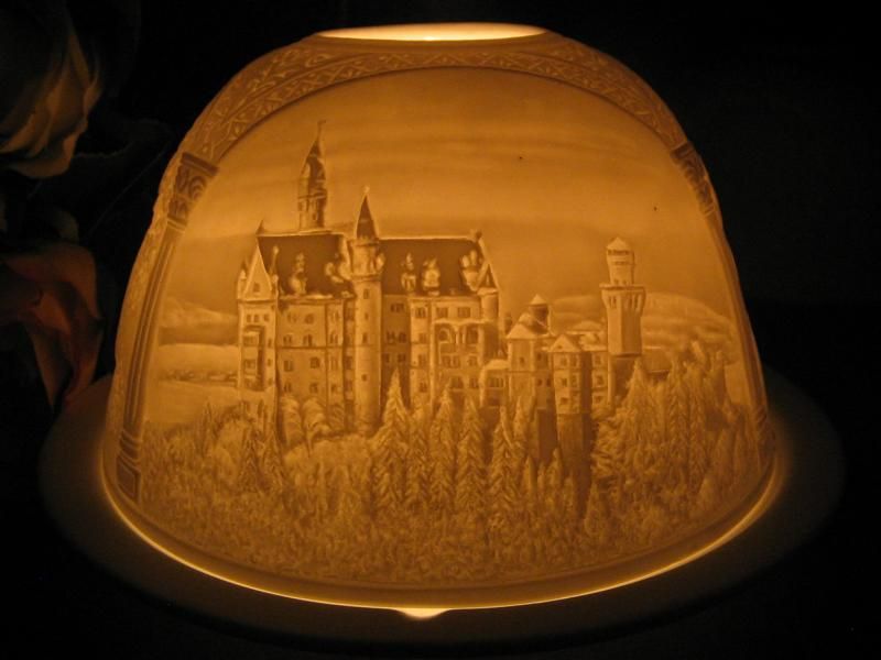 Porzellan Windlicht Lithophanie Teelicht Schloß Burg Königshaus