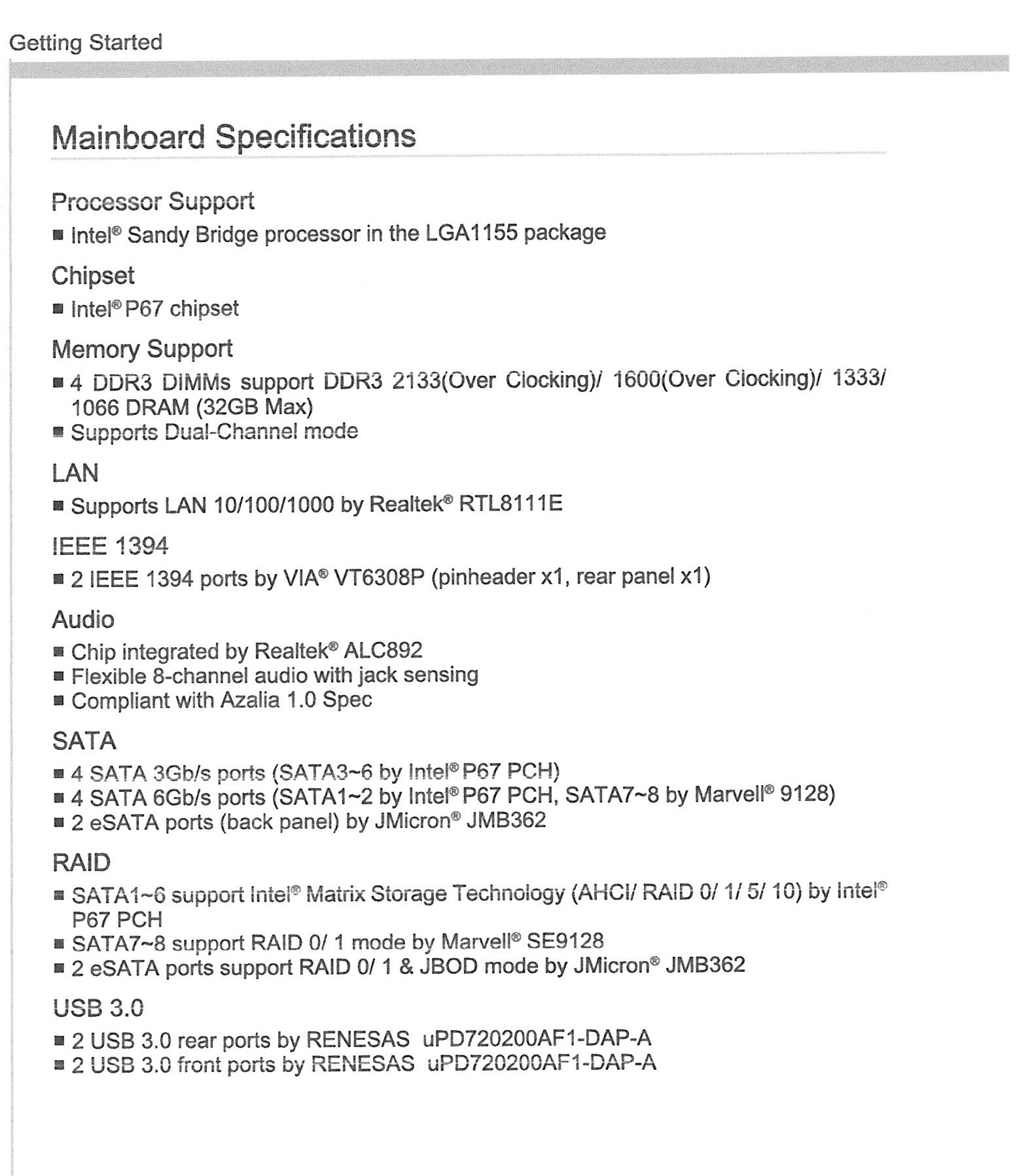 MSI MS 7681 P 67 VER. 3.2 Mainboard Motherboard Gigabit LAN LGA1155