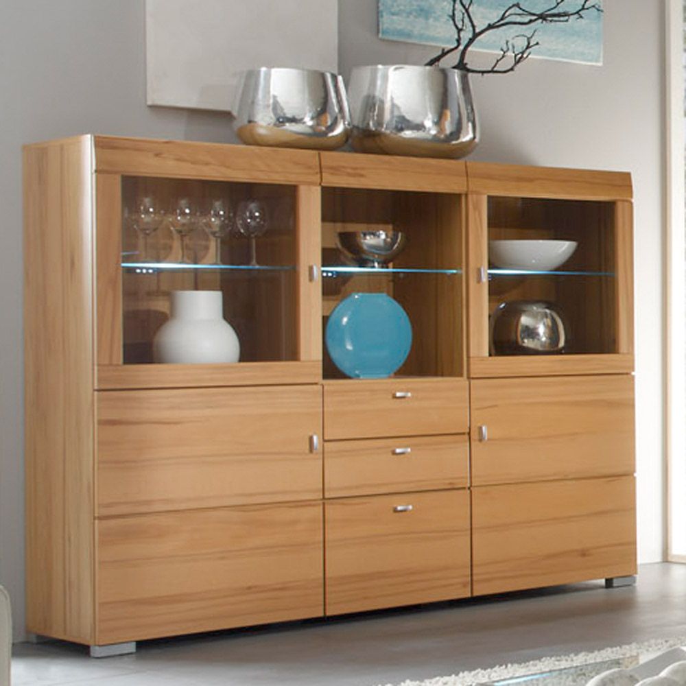 HIGHBOARD WOHNZIMMER AIKO 3 KERN BUCHE TEIL MASSIV FRONTEN FURNIERT