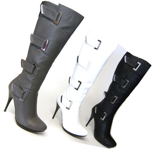 Damen Schuhe Stiefel Buckle Stiletto Neu