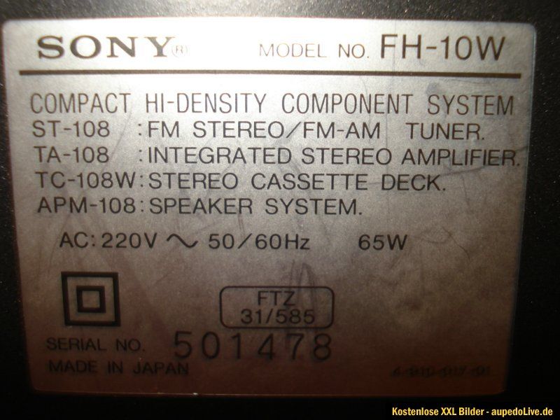 Sony FH 10W Stereoanlage Casette TC 108W FM Tuner ST 118 Mini Hi Fi