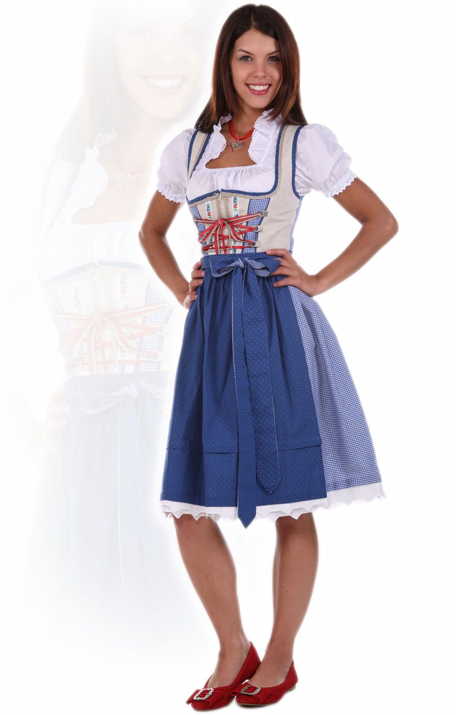 ZTWX0 Mididirndl 3tlg. Chipara blau 60 cm, Größe 34