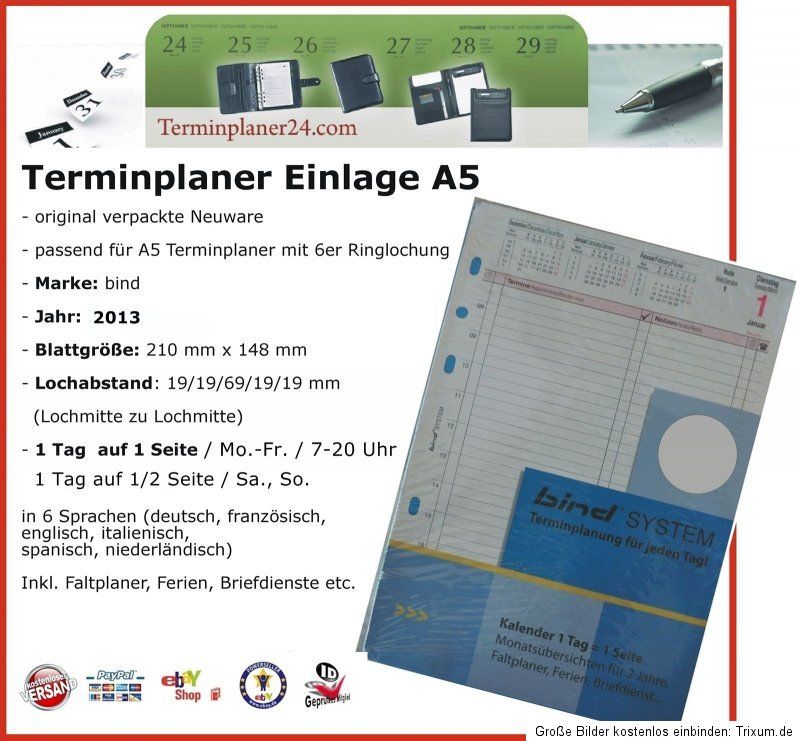 A5 BIND SYSTEM Kalender Einlage 2013   Kalendarium 1Woche/2Seiten