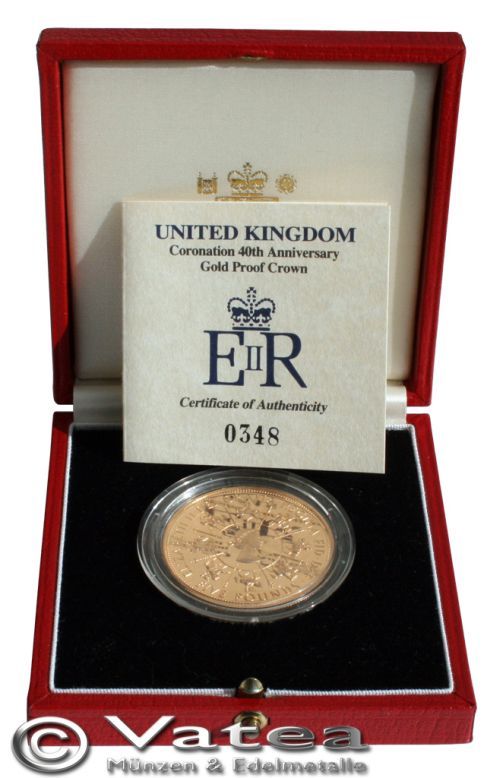 Großbritannien 5 Pfund 40. Krönungsjubiläum 1993 Gold