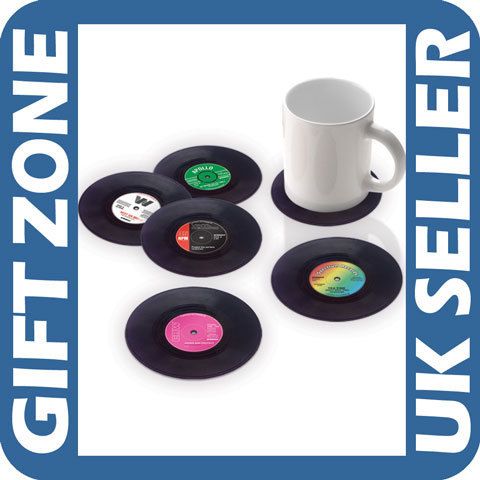 NEW* Novelty VINYL Record COASTERS   Set of 6 Retro Drink COASTERS