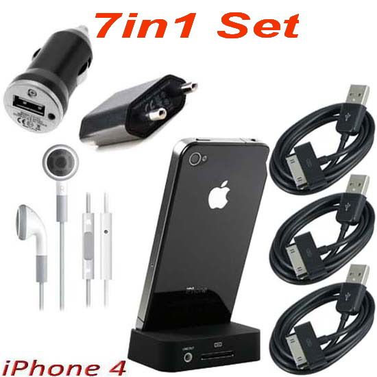 7in1 iPhone 4G 4S Dockingstation Headset Ladekabel Ladegerät Netzteil